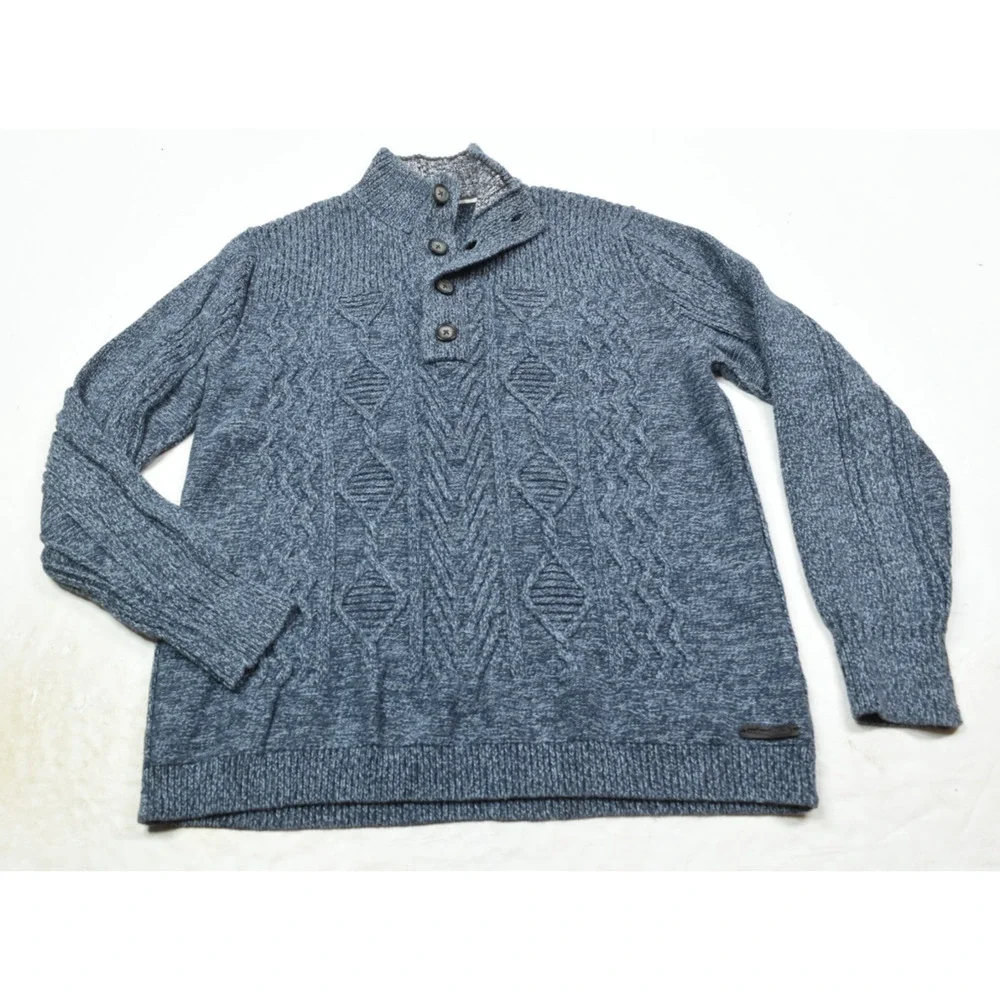 Carbon 2 Cobalt Cableknit Sweater Mens Large Blue Cotton Long Sleeve Pullover